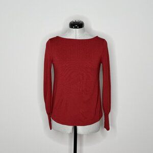 Ann Taylor Deep Red Boatneck Balloon Sleeve Top with Tall Cuffs
